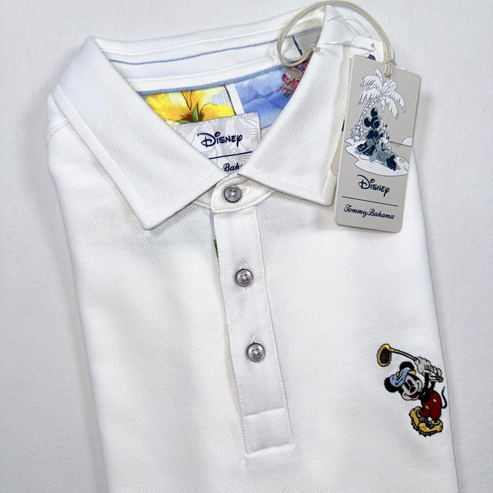 Tommy Bahama Disney Magical Mouse Polo Shirt Mens Large White Short Sleeve NWT